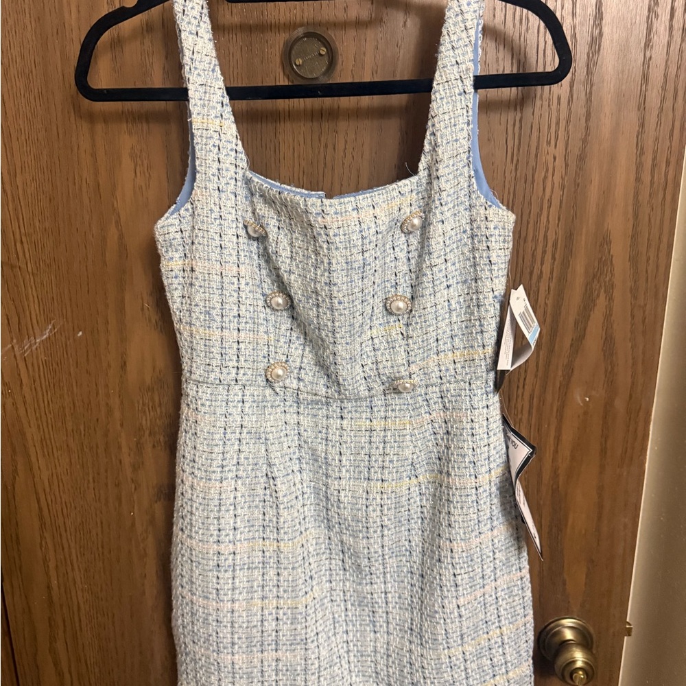 City Studio Light Blue Tweed Mini Dress